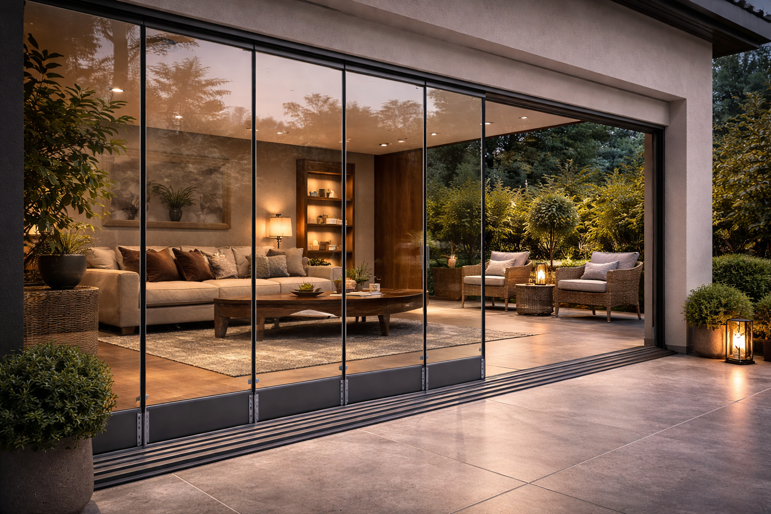 Glazen schuifwand in een moderne veranda